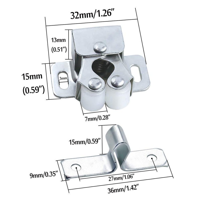 Luomorgo 10 Pack Double Roller Catch Cabinet Latches with Spear Strike for Cupboard Closet Door, Silver - Image 2